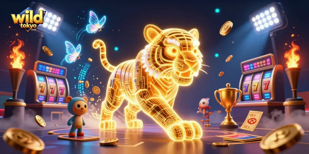 Join the excitement at wild tokyo casino with dynamic slot reels and golden tigers in action.