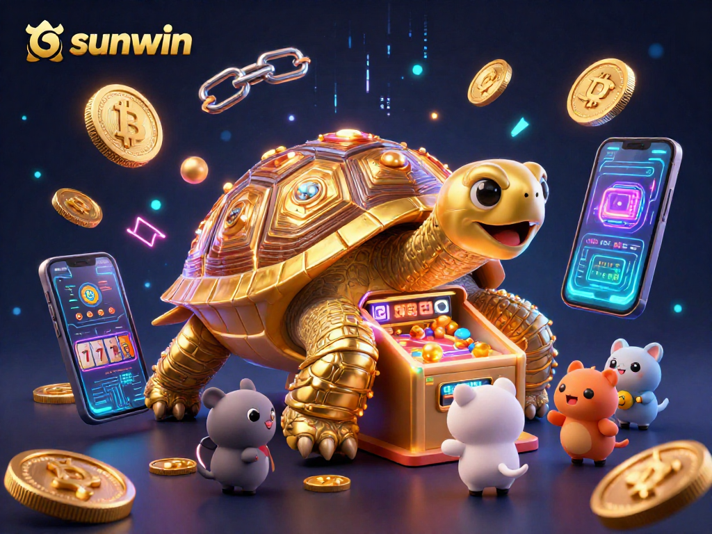 Engage with sunwin's vibrant 3D illustration showcasing a fun casino-themed game environment.