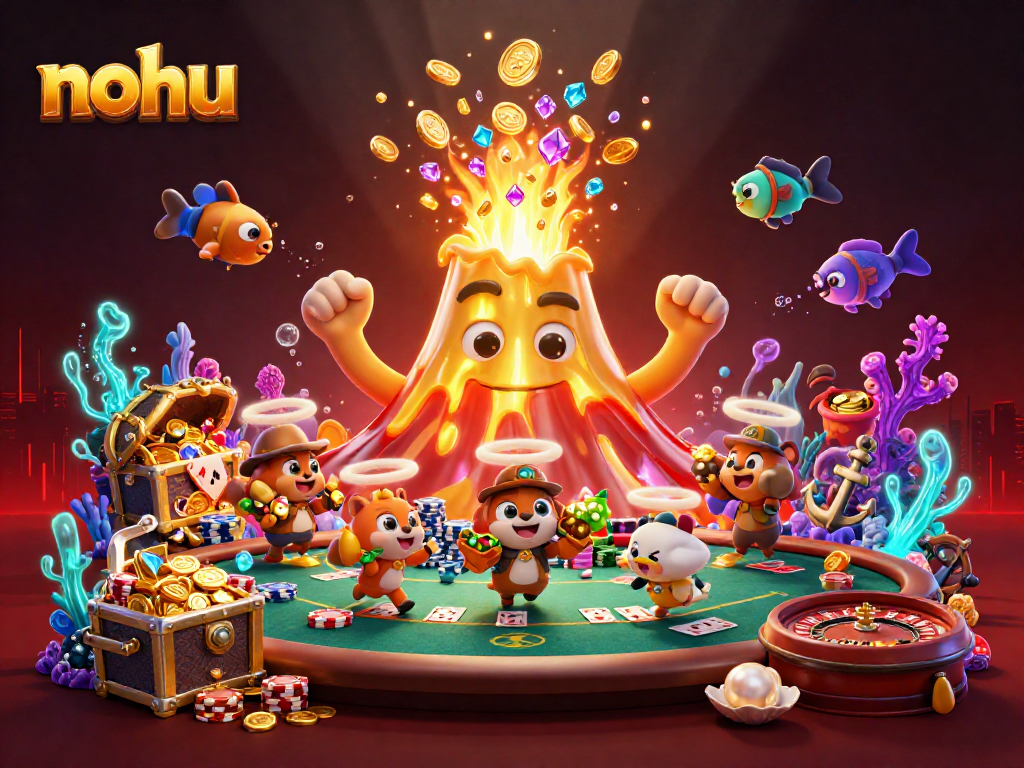 Experience thrilling gaming with nohu's vibrant 3D casino scene featuring treasure and card games.