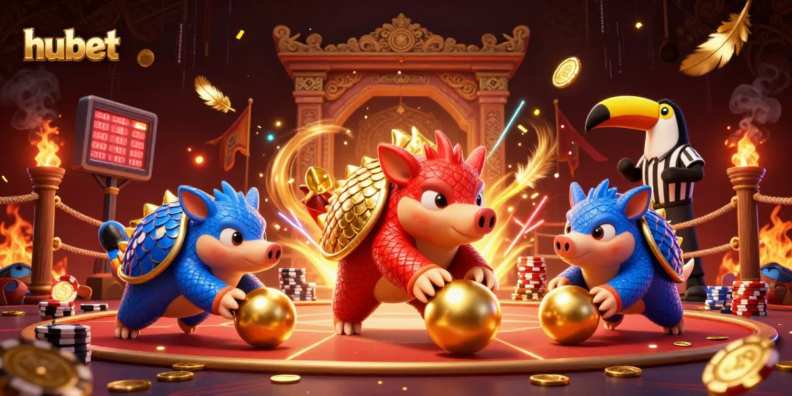 Engage in thrilling bets at hubet with dynamic pangolins competing in a vibrant casino scene.