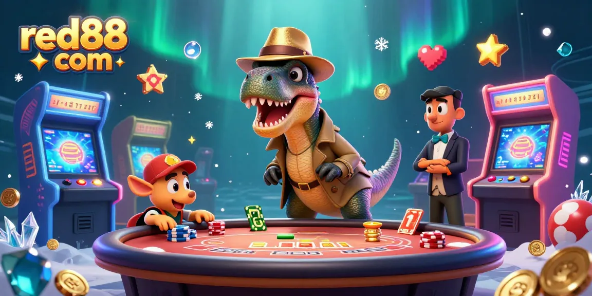 Experience thrilling gameplay at red88 com with vibrant characters in a lively casino illustration.