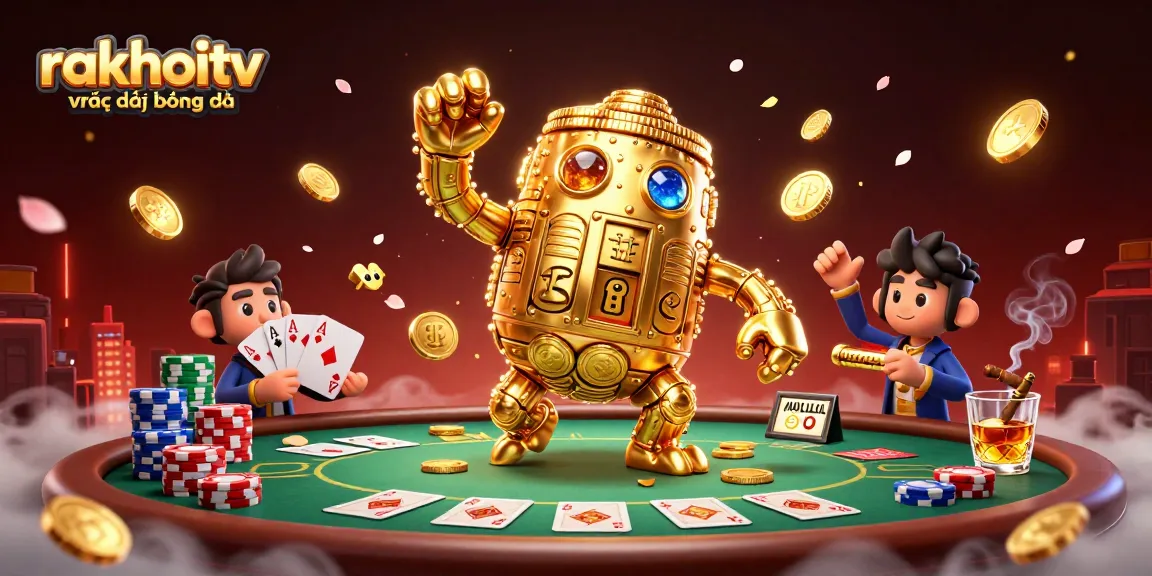 Experience rakhoitv trực tiếp bóng đá in a vibrant casino-themed 3D illustration full of action and energy.