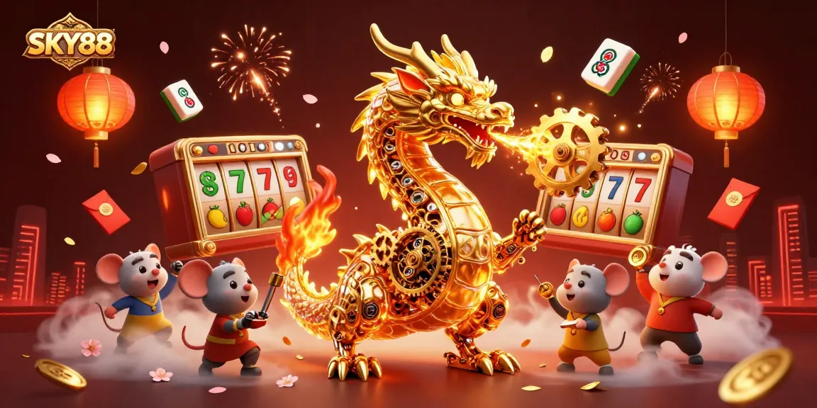 Experience thrilling slots action with SKY88's golden dragon and dynamic casino elements.