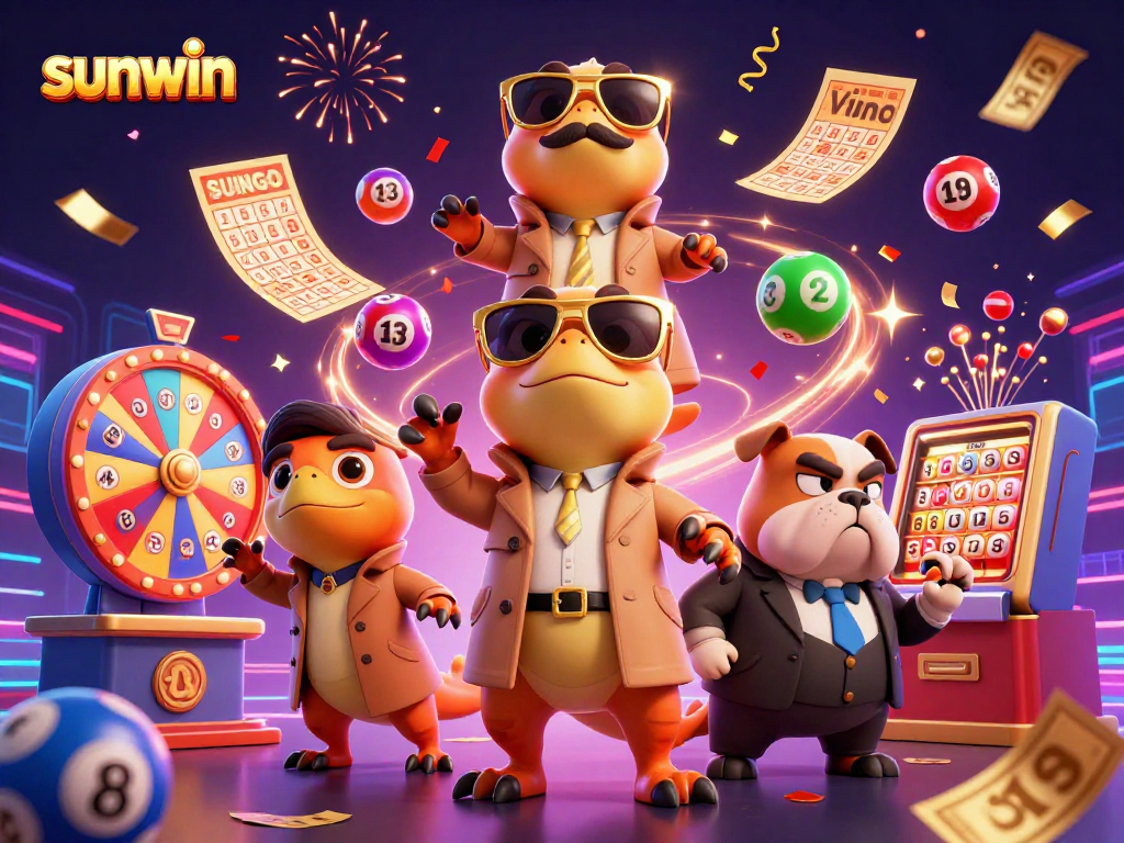 sunwin engages players with vibrant lottery themes and energetic casino elements in a dynamic scene