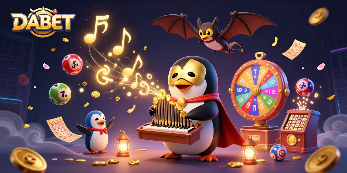DABET players enjoy a vibrant casino scene with a penguin playing an organ that shoots coins.