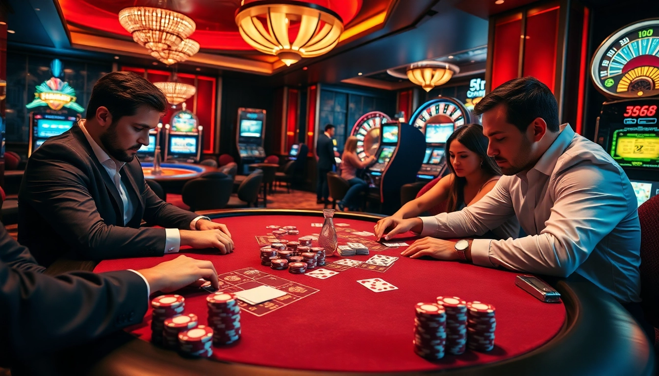 Experience the thrill of FIVE88 poker with colorful chips and vibrant casino atmosphere.