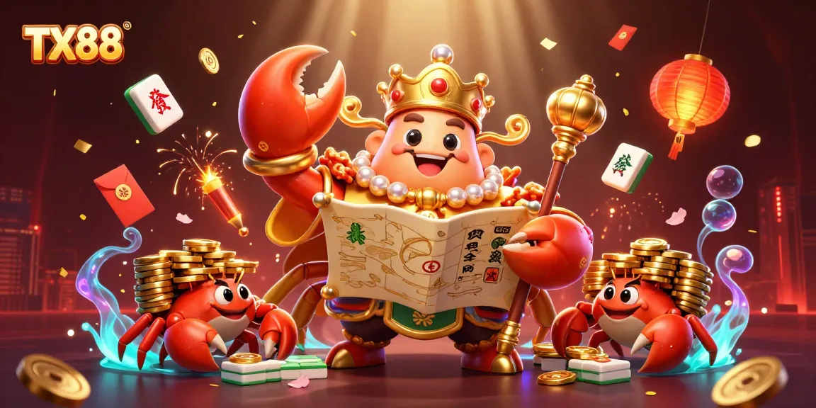 Experience thrilling gaming with TX88: a vibrant casino scene featuring a golden crab emperor.