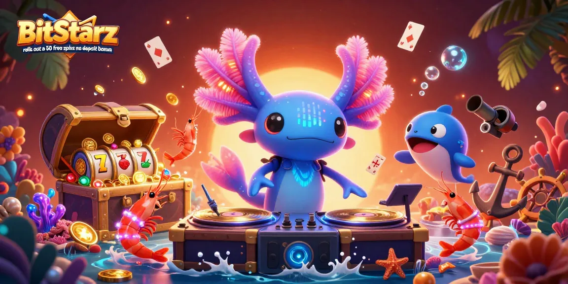 Experience the thrill as BitStarz rolls out a 50 free spins no deposit bonus amidst vibrant, dynamic casino elements.