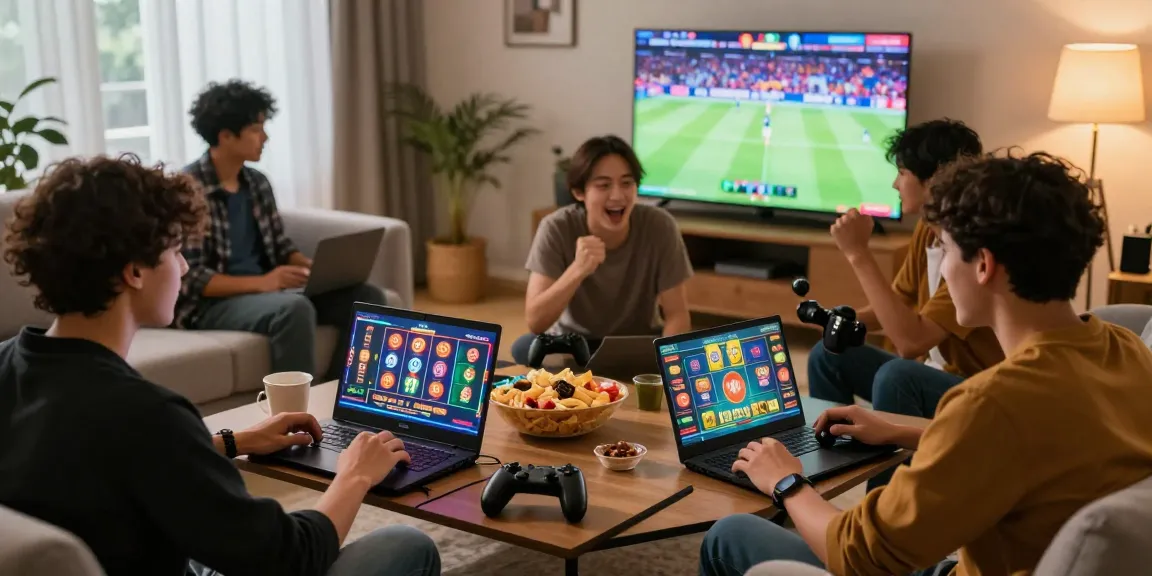 Friends enjoying an exciting HM 88 online gaming experience in a modern living room.