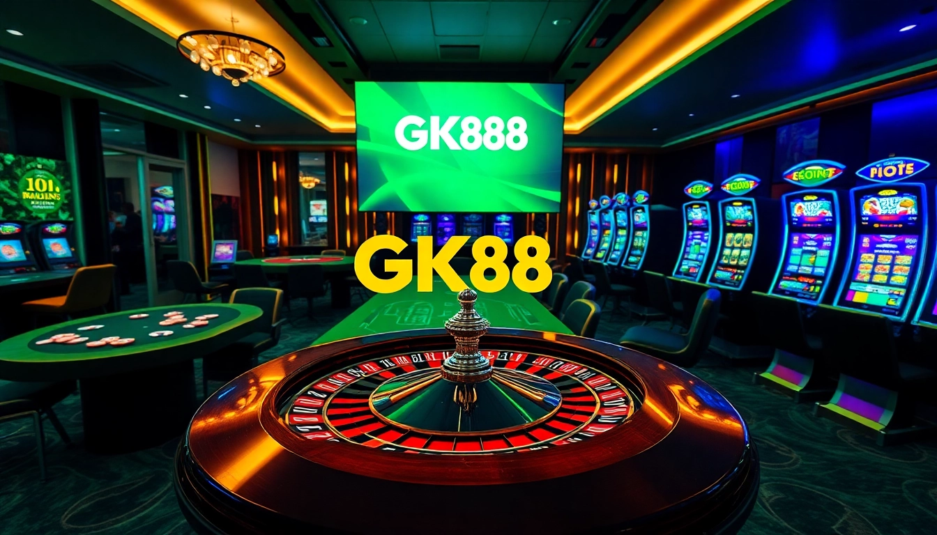 Experience the thrill of GK88 with vibrant casino tables and immersive gaming elements.