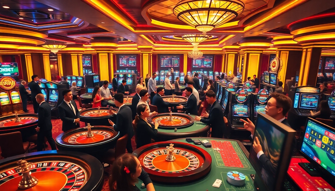 Players enjoying classic casino games at OXBET with vibrant tables and lively atmosphere.