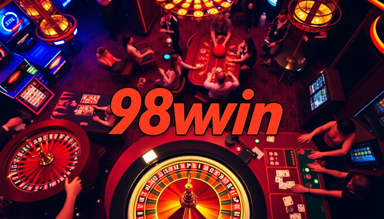 Experience high-stakes excitement at 98win with players engaging in poker and roulette.