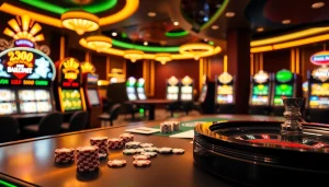 Experience the thrill of gambling at Dominoqiu with vibrant poker chips and luxury slot machines.