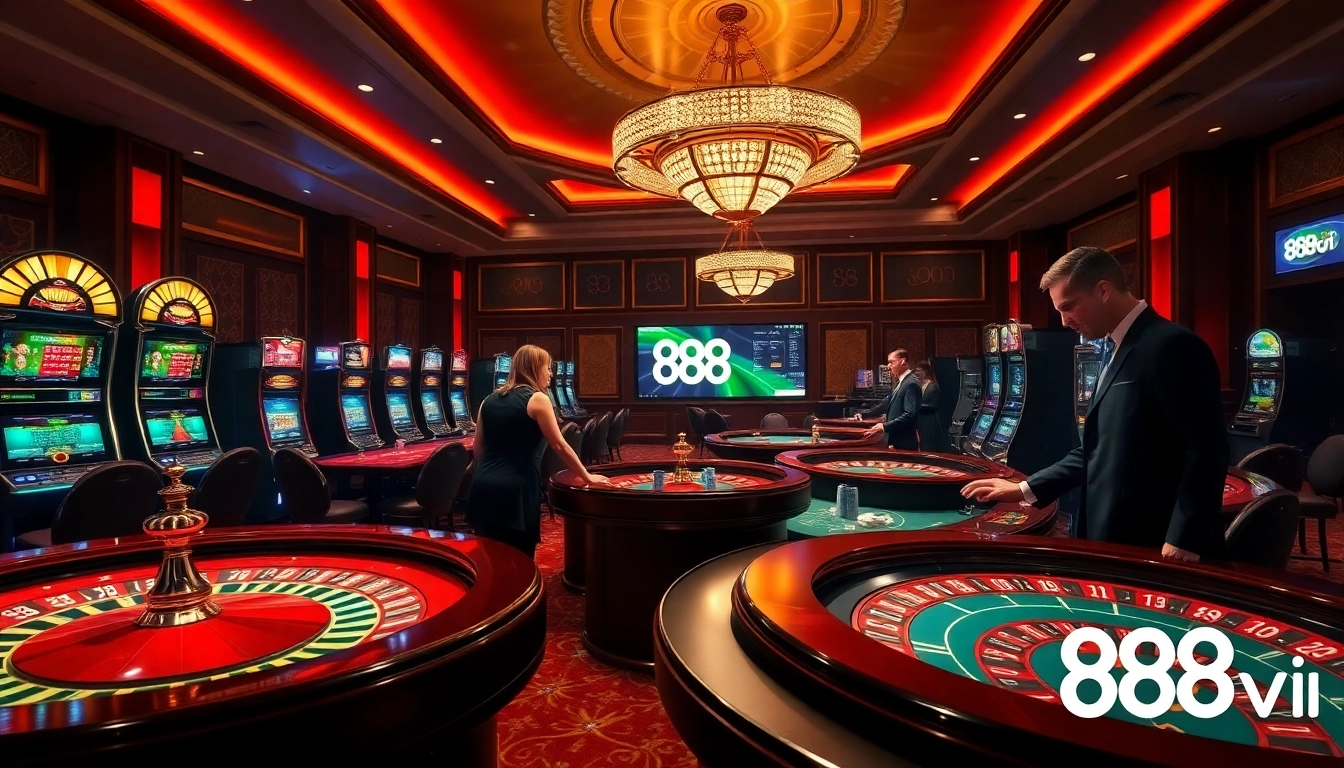 High-stakes gambling scene featuring 888vi logo, poker chips, and vibrant casino atmosphere.