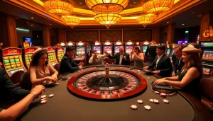 Experience the thrill of GA 88 casino gaming with players at a dynamic table full of excitement and colorful betting props.