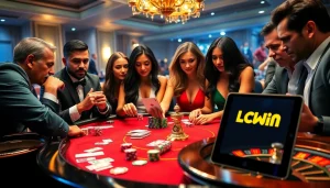 LC88 win excitement captured at a vibrant poker table with chips and cards in play.