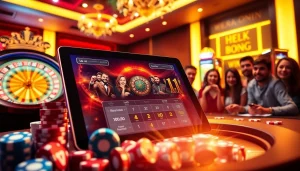 Experience online gaming excitement at UU88 with vibrant visuals of a modern casino setup.