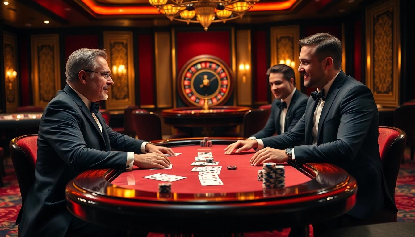 Exciting Shbet poker game scene showcasing strategic players at a luxurious casino table.