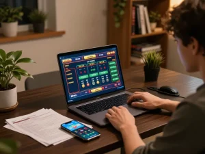 Xổ số 98win player placing bets on vibrant online interface during strategic gaming session.