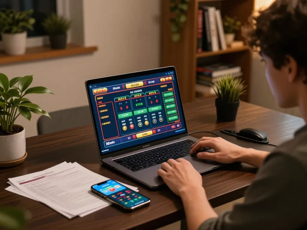 Xổ số 98win player placing bets on vibrant online interface during strategic gaming session.