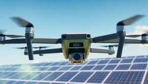 Matrice 350 conducting aerial inspections over a solar farm.