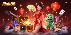 Experience thrilling gaming action at ilink88 with vibrant characters and dynamic casino elements.