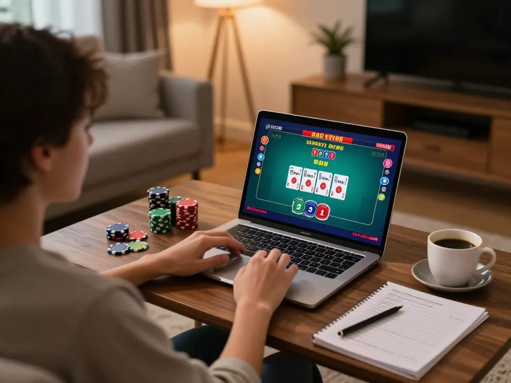 Player enjoying live dealer blackjack with New 88 on laptop, enhancing home gaming experience.