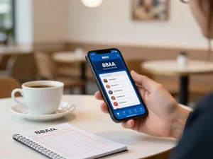 Engaged player using the 88aa trang chủ app for mobile betting at a cozy café, showcasing the excitement of online gambling.