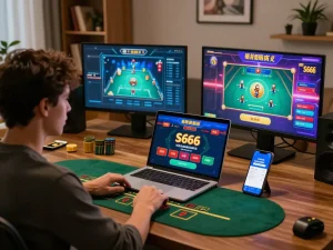 S666 players engage in live blackjack, showcasing an inviting home gaming environment.