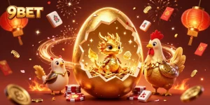 Experience thrilling gameplay with 9BET, featuring a golden dragon and poker chips in an extravagant casino scene.