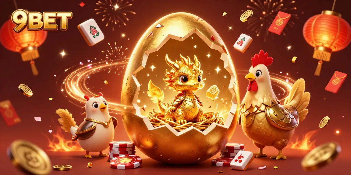 Experience thrilling gameplay with 9BET, featuring a golden dragon and poker chips in an extravagant casino scene.