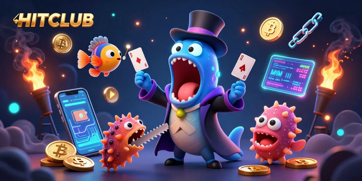 Engage with HITCLUB's thrilling gaming experience featuring unique characters in a vibrant casino scene.