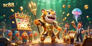 Experience the thrill of SC88 with an exciting underwater casino scene featuring a golden tiger shark and thrilling jackpot elements.