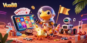 Vua88 showcases a vibrant Martian casino scene filled with games and excitement