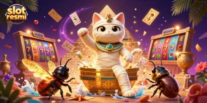 The vibrant scene showcases a captivating "slot resmi" theme with rich casino elements and animated characters.