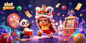 Slot gacor yang menarik dengan karakter kucing dan kelinci, menghidupkan suasana permainan kasino.