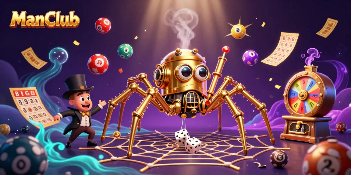 Engage with ManClub's exciting games as a golden spider crafts a web of prizes and surprises.