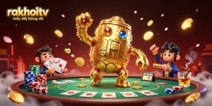 Experience rakhoitv trực tiếp bóng đá in a vibrant casino-themed 3D illustration full of action and energy.