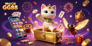 Experience the excitement of Nhà Cái GG88 with a vibrant casino scene featuring unique characters and gaming elements.