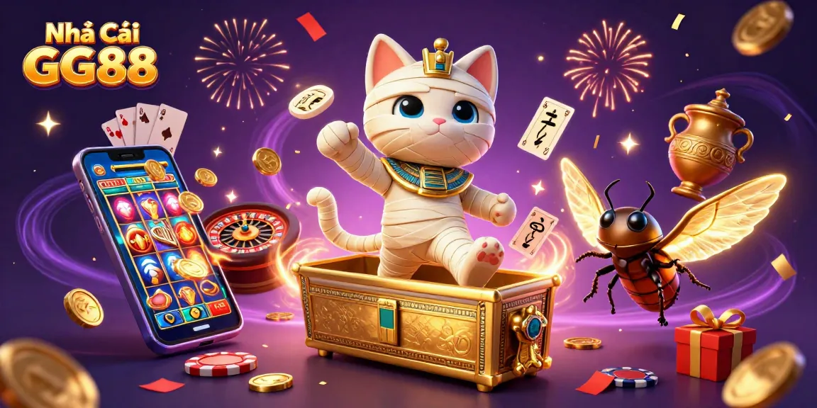 Experience the excitement of Nhà Cái GG88 with a vibrant casino scene featuring unique characters and gaming elements.