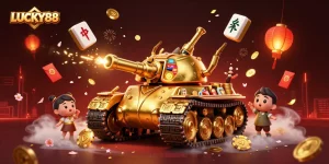 Experience LUCKY88 magic as a golden beetle tank reveals a casino with festive visuals.