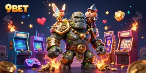 Experience thrilling gameplay at 9BET with a vibrant illustration showcasing casino excitement and adventure