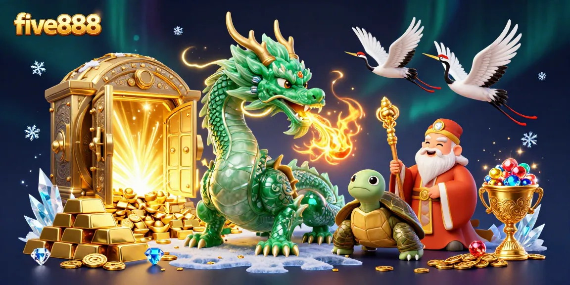 Experience the thrill of five888 online casino with vibrant dragon and treasure elements.