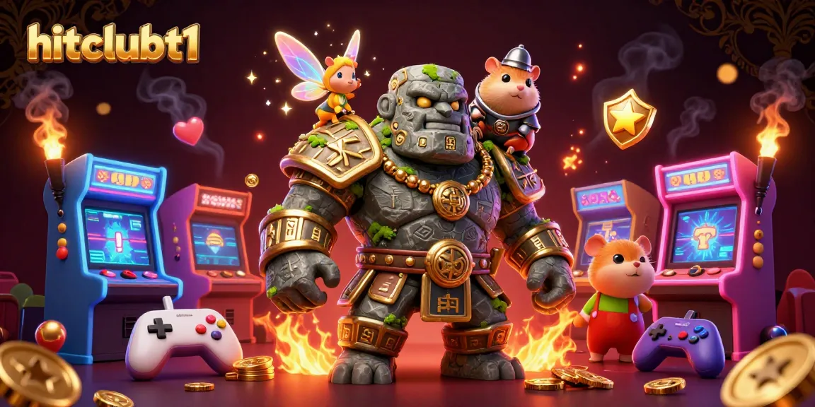Engage with hitclubt1's vibrant gaming adventure featuring a magical golem, fairy, and hamster knight.