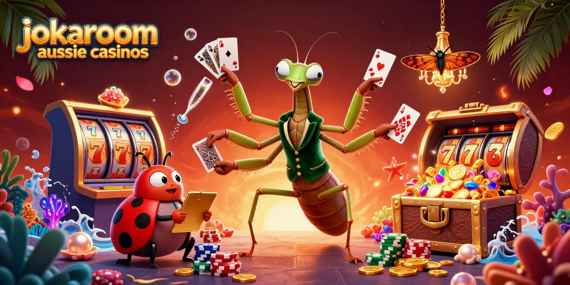 Experience thrill at jokaroom aussie casinos with a vibrant 3D casino scene featuring lively characters.