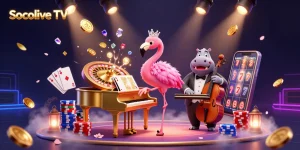 Experience exciting gambling with Socolive TV, showcasing vibrant casino characters and captivating game elements.