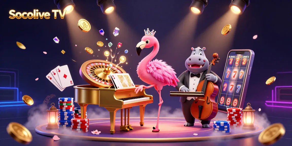 Experience exciting gambling with Socolive TV, showcasing vibrant casino characters and captivating game elements.