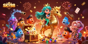 Engage in thrilling casino excitement with SKY88 as the mermaid princess rides into treasure-filled adventure.