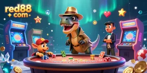 Experience thrilling gameplay at red88 com with vibrant characters in a lively casino illustration.