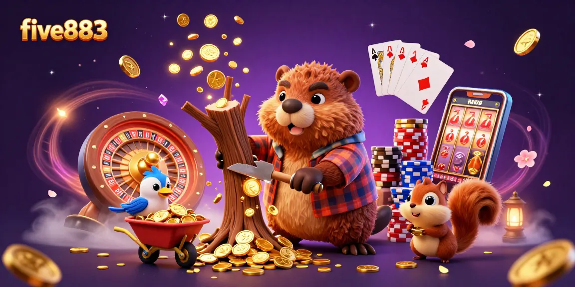 Experience the excitement of five883 with a lively 3D illustration of our cartoon characters in a casino scene.